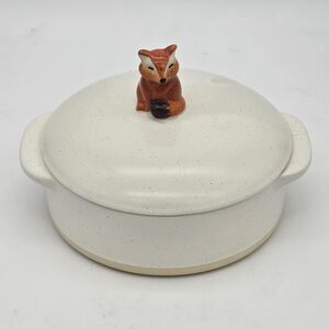 Ciroa Speckled Stoneware Covered Dish Fox Handle